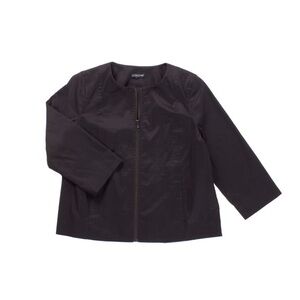 EILEEN FISHER Polished Ramie Stretch Round Neck 3/4 Sleeve Jacket in Black